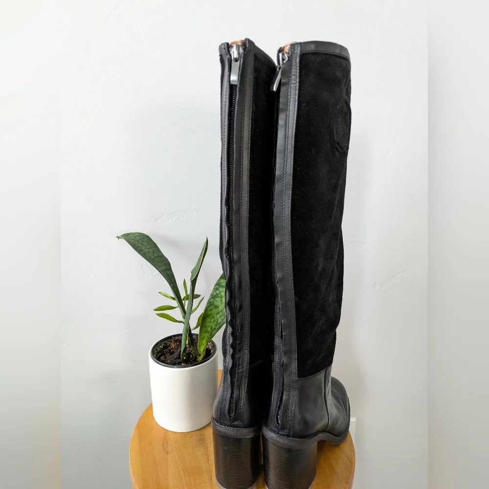 Franco Sarto Black Suede And Leather Knee-High Boots - Picture 3 of 8
